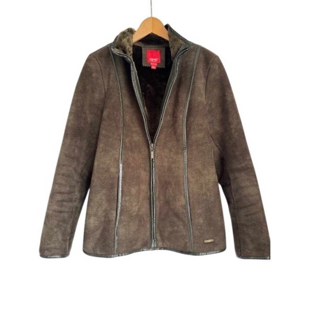 Vintage Esprit Outerwear Jacket Faux‎ Suede Sherpa Lined Brown Warm Coat - S